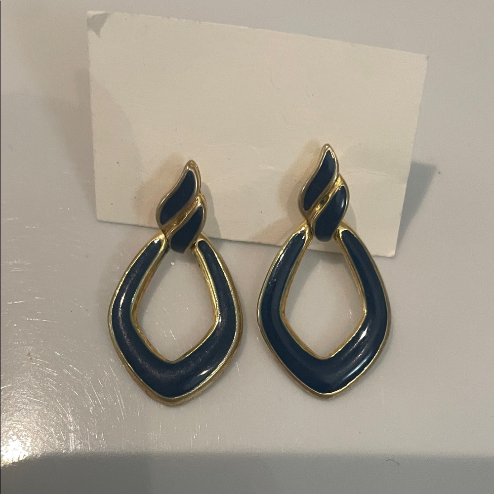 Elegant Navy and Gold Teardrop Earrings